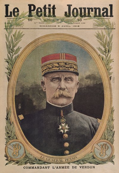 指挥凡尔登军队的佩坦将军，Le Petit Journal的封面插图，补充插画，1916年4月9日 作者 法语学校