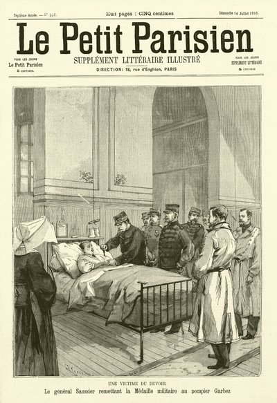 General Saussier awarding the French Military Medal to a fireman named Garbez, injured in the line of duty (engraving) 作者 French School