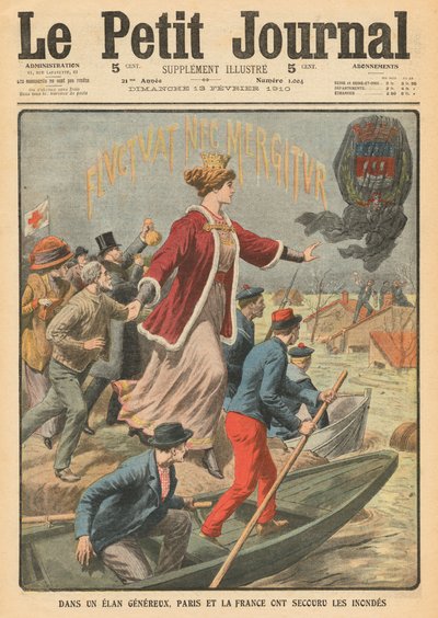 拯救洪水受害者的巴黎和法国市的慷慨，来自&39;Le Petit Journal&39;的插图，补充说明，1910年2月13日 作者 French School