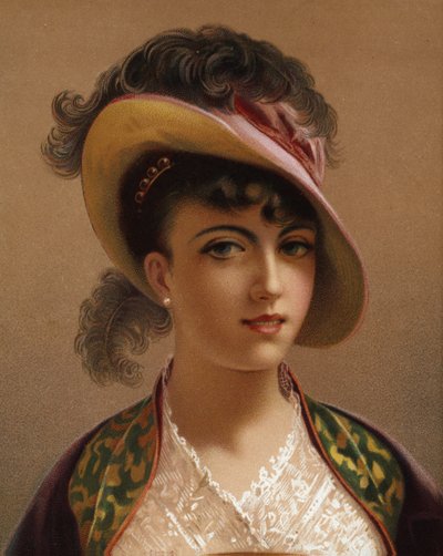 戴粉色帽子的女孩（chromolitho） 作者 法语学校
