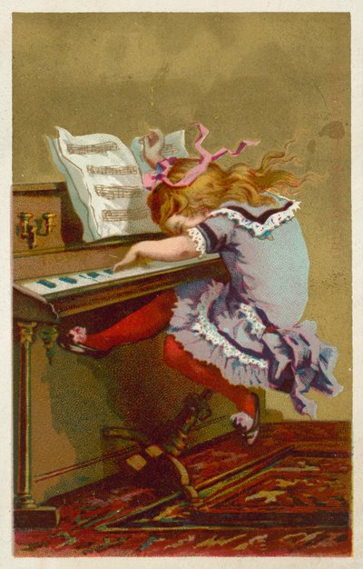 弹钢琴的女孩 (chromolitho) 作者 法语学校