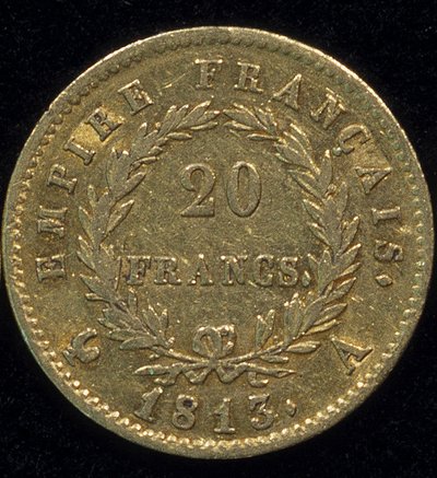 1813年的20法郎金币（拿破仑），背面。 作者 法语学校