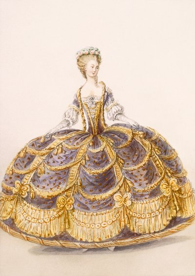 适合在法院展示的礼服，来自Galeries des Modes et Costumes Francais的版，c.1778-87 99：衣服;传统服饰;传统服饰;时尚;插图; 作者 法语学校