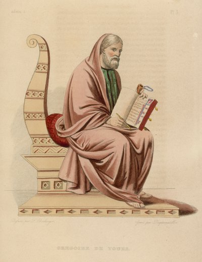 Gregoire de Tours（彩色雕刻）。 作者 法语学校