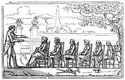 磁疗组，来自Magnetic Therapeutics的插图由Baron du Potet，1863年 作者 法语学校