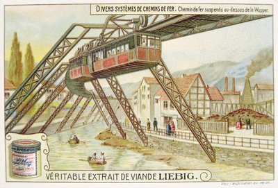 在Wupper河上的挂火车，Veritable Extrait de Viande Liebig的促销广告卡 作者 法语学校