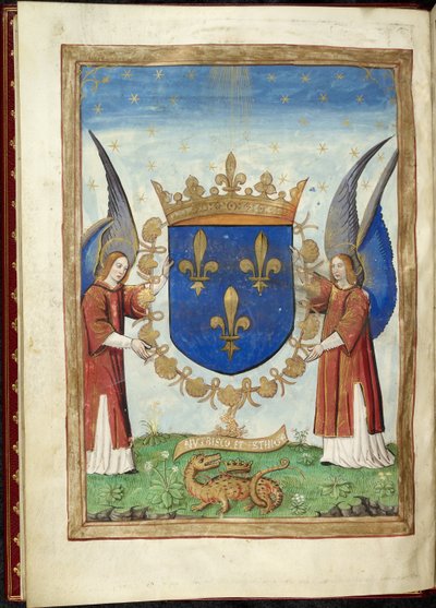 Harley 4939 f. 6v, Armorial page from Histoire des guerres des romains