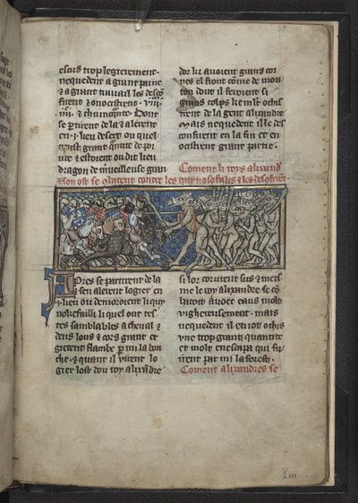 哈雷 MS 4979 f.72r 亚历山大用马头与人作战，选自 "Roman d