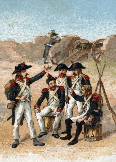 他将使我们吃到我们的靴子，马塞纳的士兵说，在1800年6月围攻热内的时候，口粮已经吃到了极点。铬平版印刷。 作者 法语学校