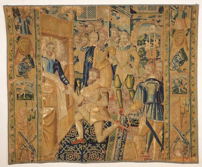 亨利三世（1551-89）de Valois将权力的徽章赋予Henri III（1553-1610）de Bourbon 作者 法语学校