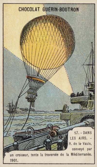 Henri de la Vaulx attempting a balloon flight across the Mediterranean, escorted by a cruiser 作者 法语学校