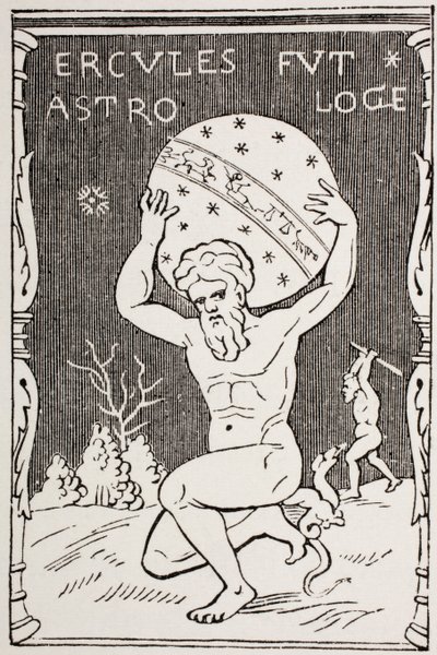 1874年出版的“Les Arts au Moyen Age”收集了Hesperides的苹果，赫拉克勒斯背对着世界。 作者 法语学校
