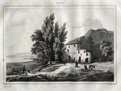 维苏威火山的隐居地 - ERMITAGE DU VESUVE NAPLES ITALY - Vesuvio 雕刻自 "Picturesque Italy" - Historical and Descriptive Painting of Italy" by M. de Norvins, Ch. Nodier 1834-1836。 作者 法语学校
