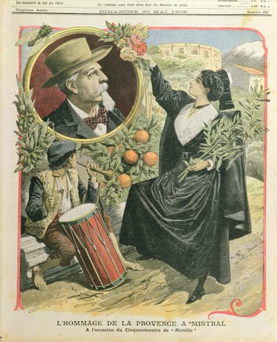 1909年5月30日Le Petit Journal的插图，向Mireille出版五十周年致敬Frederic Mistral（1830-1914） 作者 法语学校