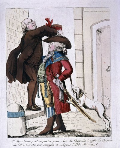 米拉波伯爵Honore Gabriel（Honore-Gabriel）Riqueti（1749-1791）戴着Abbé Maury的贵族帽子正准备前往亚琛，18世纪末 作者 法语学校