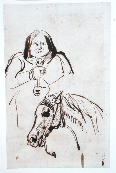 奥诺尔-德-巴尔扎克（1799-1850）和他的马（纸上笔墨）。 作者 法语学校