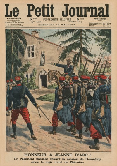 荣耀圣女贞德，一个在Domremy向女主角的出生地致敬的团，来自&39;Le Petit Journal&39;的封面插图，补充说明，1913年5月18日 作者 法语学校