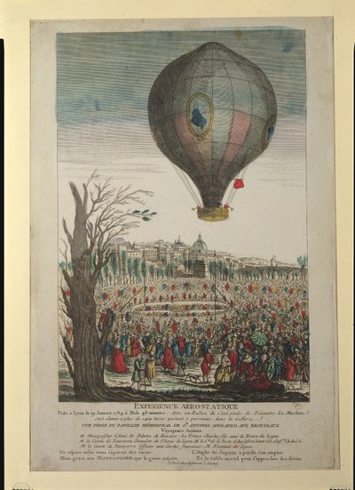 1784年1月19日，蒙哥菲尔兄弟和弗朗索瓦·皮拉特雷·德·罗齐尔（1754-85）在里昂的热气球实验 作者 法语学校
