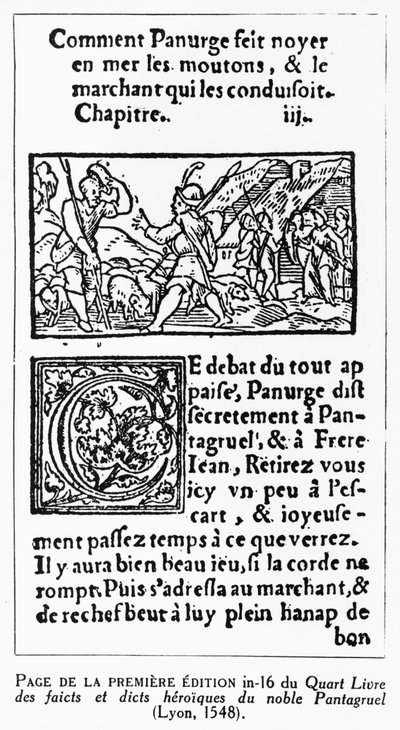 “夸脱淹死了绵羊”，由弗朗索瓦·拉伯雷（1494-1553）复制1548版的“Quart Livre” 作者 法语学校
