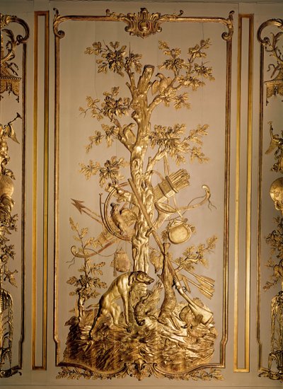 狩猎场景，木镶板最初来自Hotel des Etats du Languedoc（镀金木）的餐厅 作者 法语学校