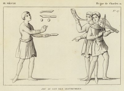 IX Siecle, Regne de Charles II, Jeu au Son des Instrumens (engraving) 作者 法语学校