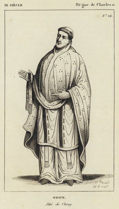 IX Siecle, Regne de Charles II, Odon, Abbe de Cluny (雕刻) 作者 法语学校