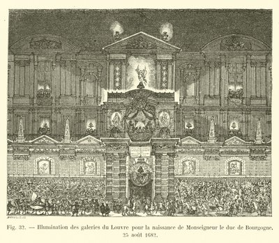 1682年8月25日勃艮第公爵Monseigneur诞生时，卢浮宫画廊的照明 作者 法语学校