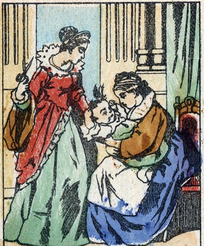 法国作家查尔斯-佩罗（1628-1703）的故事《Riquet a la houppe》的插图。木刻成像Pellerin - Epinal, sd.19世纪晚期。 作者 法语学校