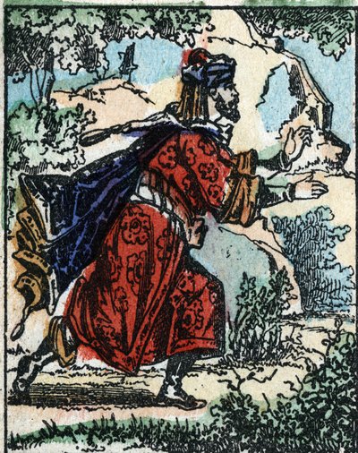 一千零一夜的故事》的插图。阿里巴巴（Ali Baba）。木刻成像Pellerin - Epinal, sd.19世纪晚期。 作者 法语学校