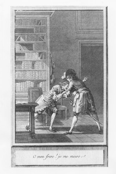 Abbé Prévost的《奥利弗-克伦威尔的亲生儿子克利夫兰先生的生活和冒险》中的插图（雕刻）。 作者 法语学校