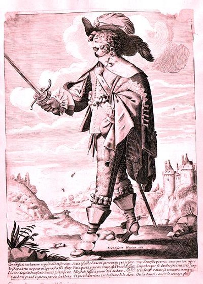 路易十三统治时期的士兵插图（1601-43）（雕刻）（黑白照片）。 作者 法语学校