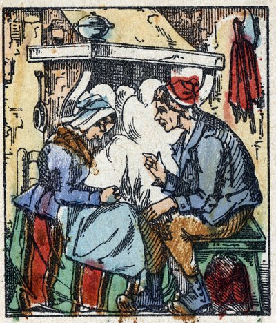 查尔斯-佩罗的 "Le petit poucet "故事的插图。木刻版画的图像Pellerin - Epinal, sd.19世纪晚期。 作者 法语学校