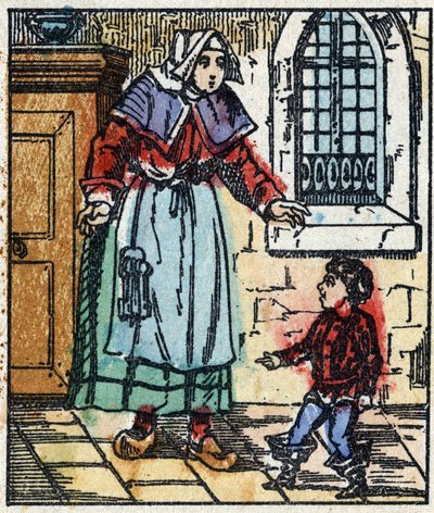查尔斯-佩罗的 "Le petit poucet "故事的插图。木刻版画的图像Pellerin - Epinal, sd.19世纪晚期。 作者 法语学校
