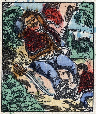 查尔斯-佩罗的 "Le petit poucet "故事的插图。木刻版画的图像Pellerin - Epinal, sd.19世纪晚期。 作者 法语学校