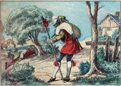 Jean de la Fontaine（1621-1695）的寓言插图：狼变成了牧羊人。19世纪末的埃皮纳尔成像。 作者 法语学校
