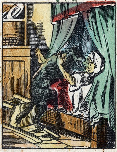 Illustration of the tale “The Little Red Riding Hood”” by Charles Perrault. Wood engraving from Imaging Pellerin - Epinal, sd. Late 19th century. 作者 法语学校