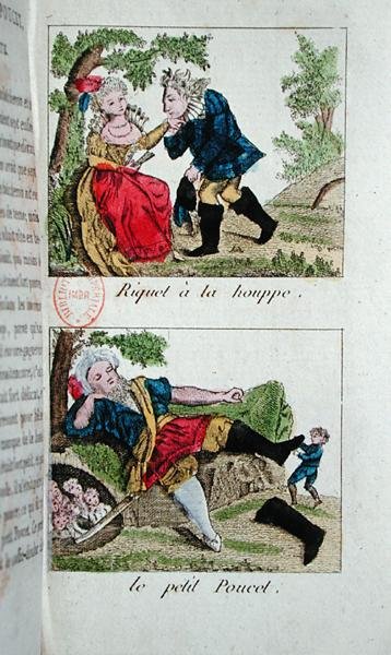 查尔斯-佩罗（1628-1703）的童话《Riquet a la Houppe》和《Tom Thumb》的插图。 作者 法语学校