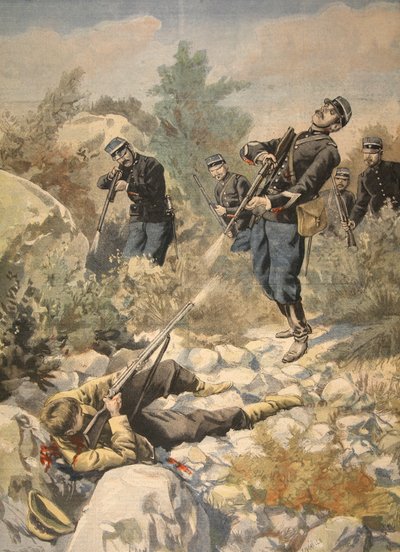 在科西嘉岛：警察和黑帮，来自Le Petit Journal：Supplement illustre，1898年的插图 作者 法语学校
