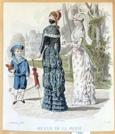 在公园里，来自Revue de la Mode，1881 作者 法语学校