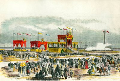 1869年埃及苏伊士运河的开工典礼："Te deum "在塞得港唱响。这条运河是为了连接红海和地中海而修建的。 作者 法语学校