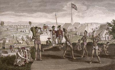 印第安战士以英国居民营的观点行使，1810年 作者 法语学校