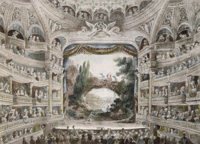 1791年的Comedie Francaise剧院的内部，在原始水彩以后 作者 法语学校