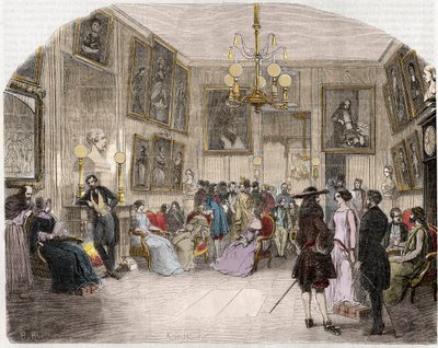 绿室的内景（巴黎的法兰西喜剧院）--Vue interieure du foyer des artistes - 法兰西喜剧院--Edmond Texier 1852年在 "Tableau-de-Paris "的雕刻。 作者 法语学校