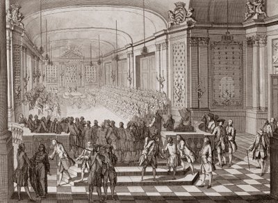 1764年布列塔尼联邦举行会议期间，南特的雅各宾斯厅的内视图。 作者 法语学校