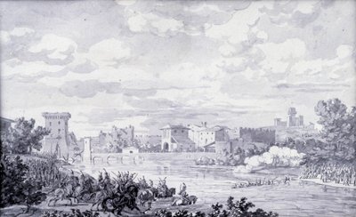 意大利乡村：1796 年，法军通过明西奥河前往博尔赫托。无名氏绘画。巴黎，卢浮宫博物馆 作者 法语学校