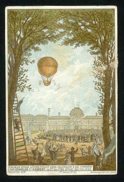 Jacques Charles和Marie-Noel Robert于1783年12月1日在巴黎的氢气球中首次登顶 作者 法语学校