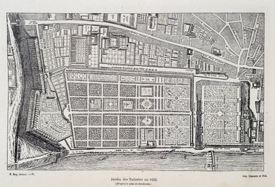 Jardin des Tuileries 于 1652 年（在 Gomboust 计划之后） - 在“几个世纪以来的巴黎”中，由 H. Gourdon de Genouillac 编着。 F. 罗伊，巴黎 作者 法语学校