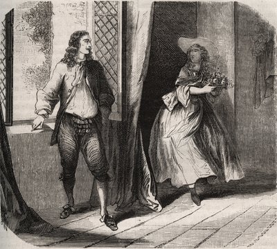 让-巴蒂斯特(Jean-Baptiste)-波克林，dit Moliere(1622-1673)向喜剧演员布里小姐(Catherine Leclerc du Rose)求婚。 作者 法语学校