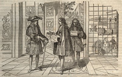 让-巴蒂斯特-科尔贝尔（Jean-Baptiste）（1619-1683）在凡尔赛与国王路易十四和弗朗索瓦-卢瓦（1641-1691）会面时的情景--在勒克莱尔之后的刻版 作者 法语学校