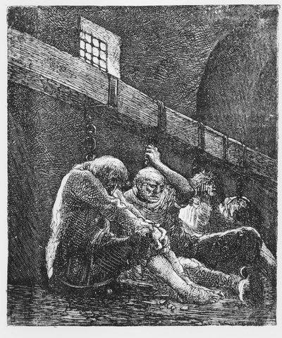 冉阿让在监狱，插图来自悲惨世界，由维克多雨果，1865年 作者 French School